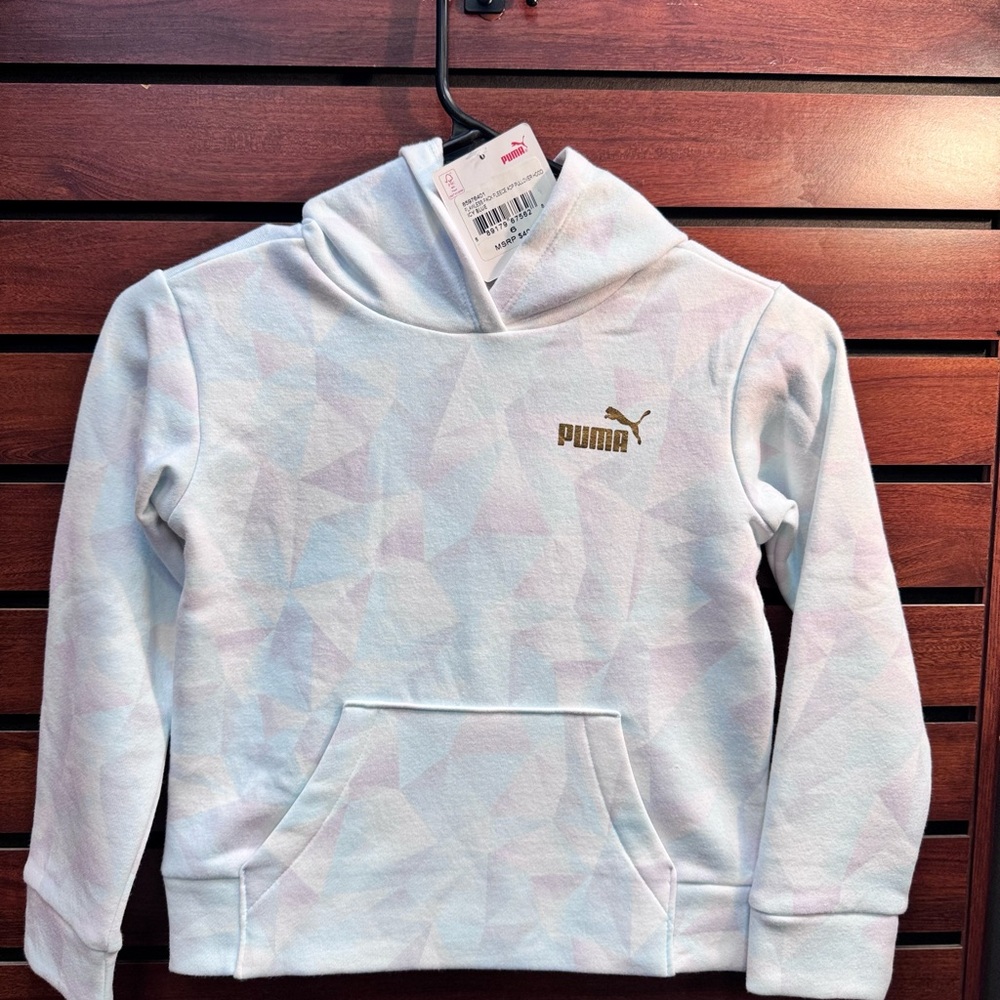 Puma Girls' Light Pastel Geo Pullover Hoodie - White with Pastel Accents